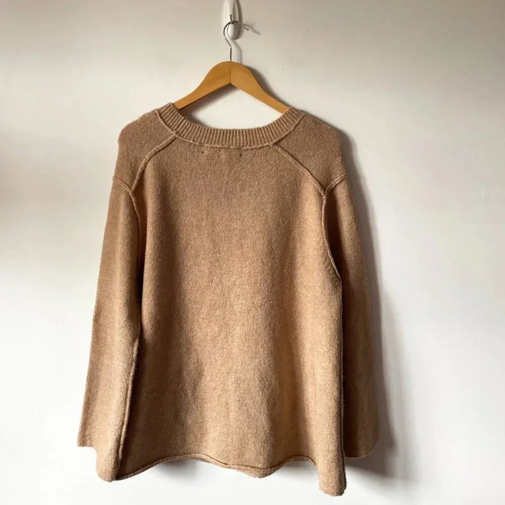 Zara Knit Exposed Seam Oversized Jumper Sweater Tan Beige Sz Small - Picture 6 of 8